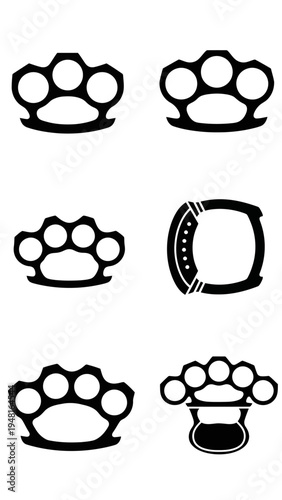 Set of Brass Knuckles Icons, Silhouette Designs, Weapon Symbols Vector