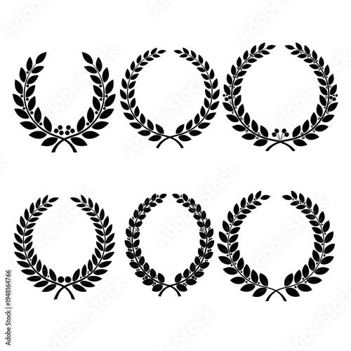 Set of Laurel Wreaths, Victory Award Icons, Achievement Symbols, Grunge Style