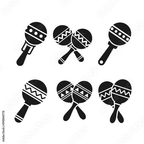 Set of Maracas Icons, Latin Percussion Musical Instruments, Silhouette