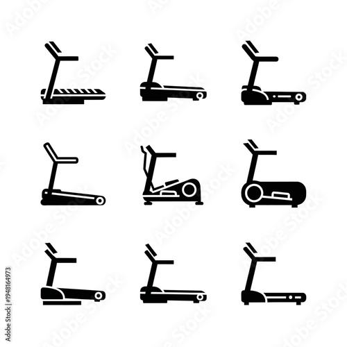 Set of Treadmill and Elliptical Machine Icons, Fitness Equipment Vector Collection