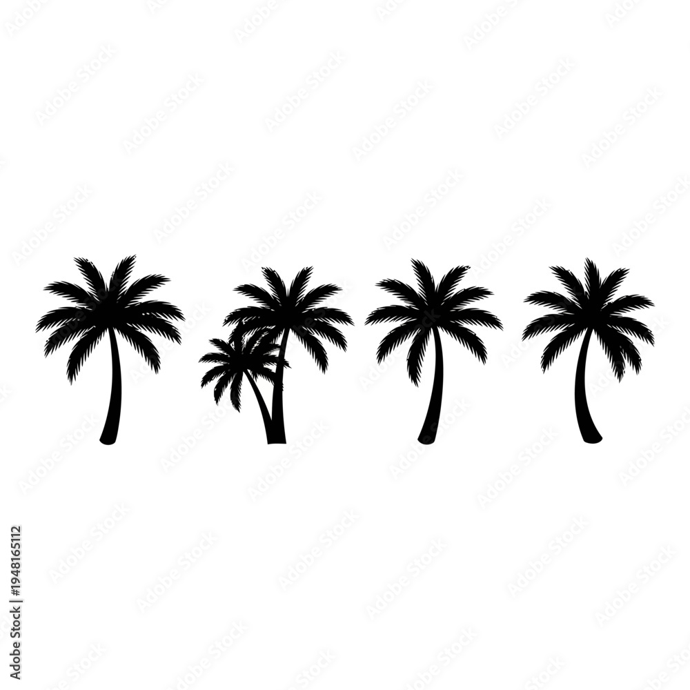 Obraz premium Silhouette Palm Trees Tropical Beach Vector Graphic