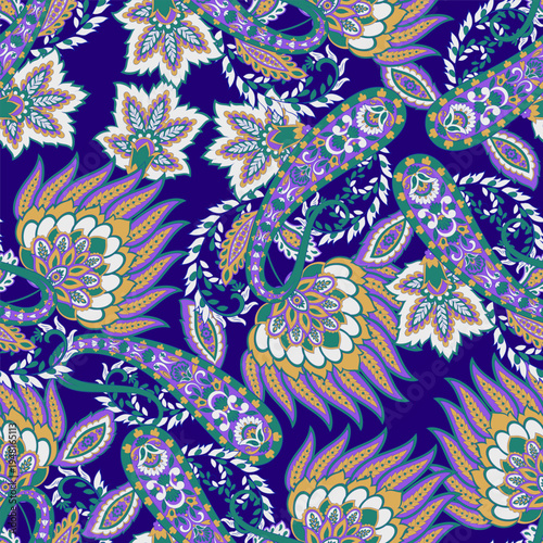 Asian Vintage floral background. Damask paisley seamless vector pattern