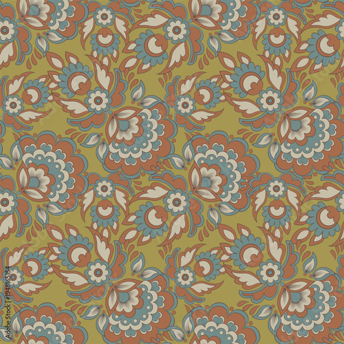 Ethnic flowers seamless vector pattern. floral vintage background