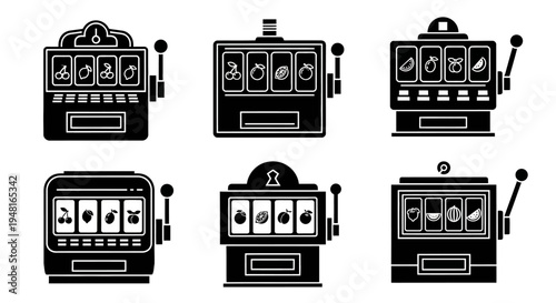 Slot Machine Icons Set: Casino Gambling Game Symbols Collection