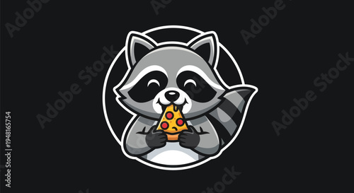 Cartoon raccoon eating pizza