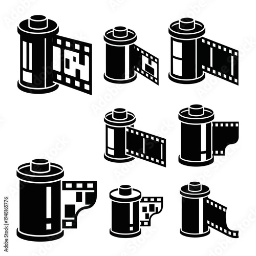 Vintage Film Rolls Icons: Retro Photography Reel Set