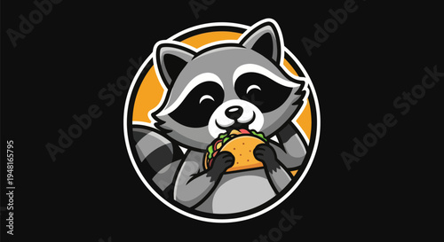 Cartoon raccoon eating taco illustration