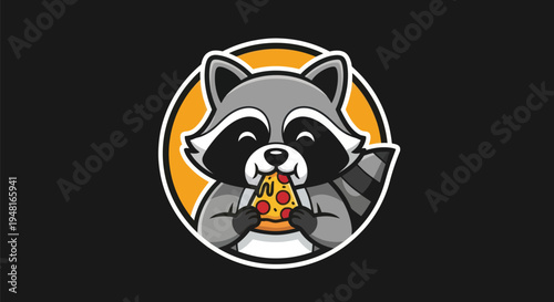 Cartoon raccoon eating pizza slice