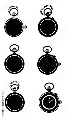Vintage Pocket Watch Icons Set - Classic Timekeeping Collection