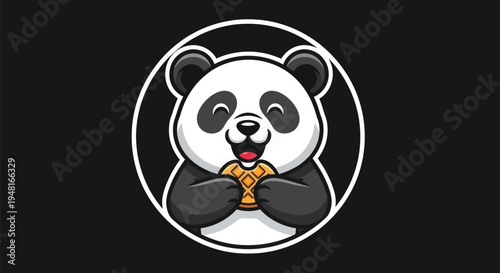 Cartoon panda with waffle on black