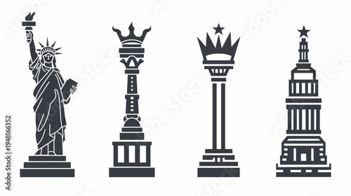 Vector illustration of four dark iconic towers on a white background
