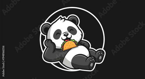 Cartoon panda enjoying taco isolated