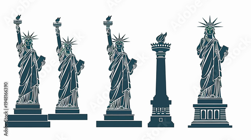 Vector illustration of the Statue of Liberty and its torch in teal