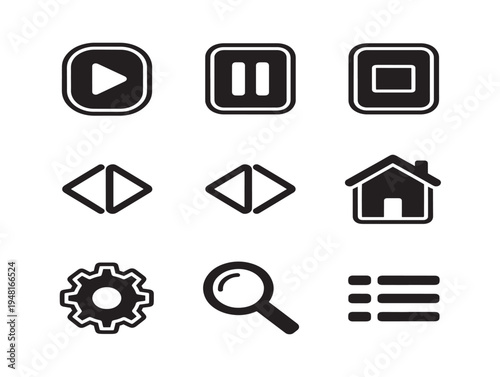 Dynamic interface control icons with sleek settings and adjustment silhouette designs