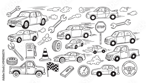 Hand-Drawn Car and Automotive Doodle Set