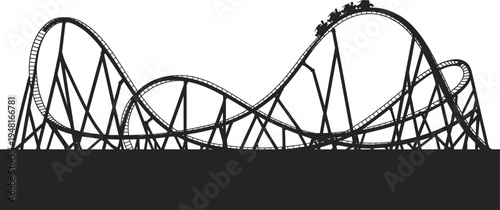 Roller coaster silhouette with loops and tracks amusement park ride vector illustration isolated thrilling entertainment theme black outline design