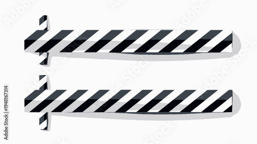 Two striped barriers in dark gray and white with shadows, on white background