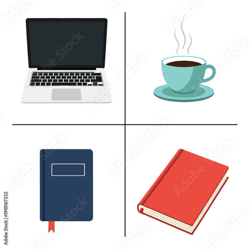 Collection of essential items for work and study.