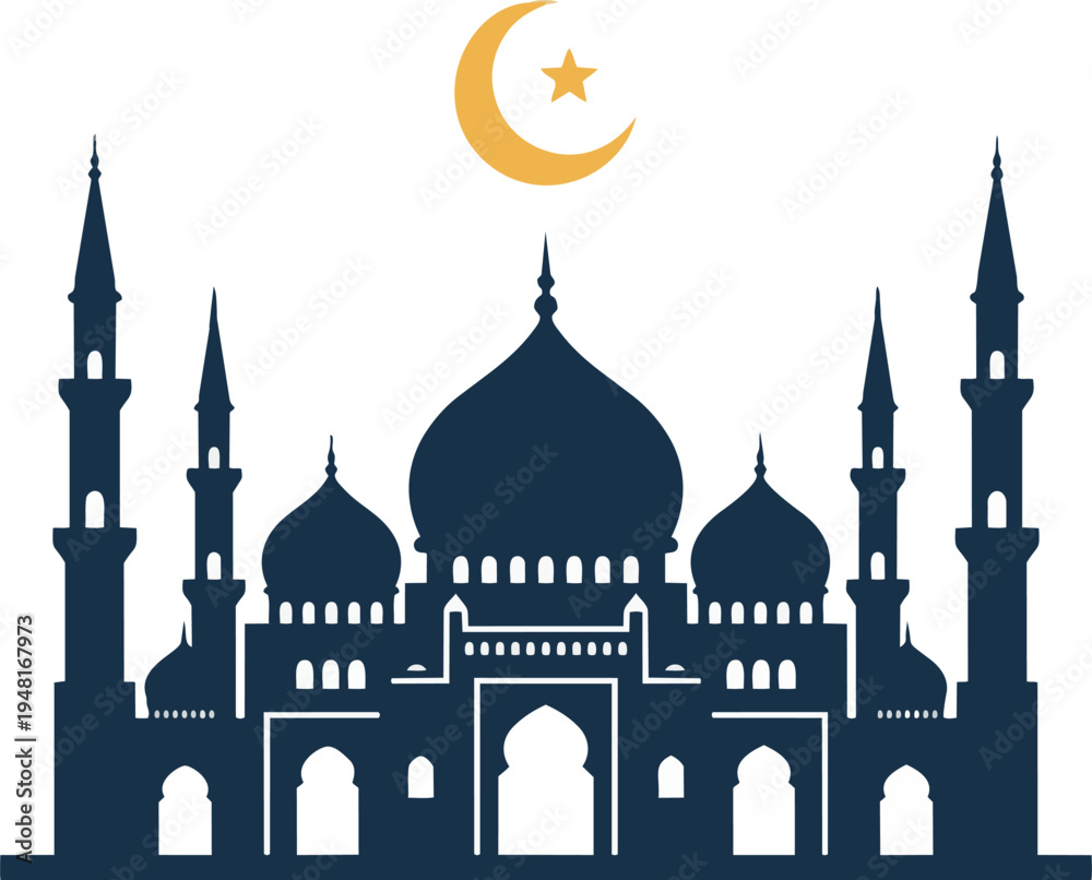 Fototapeta premium Ramadan Kareem Islamic mosque with crescent moon and star religious greeting