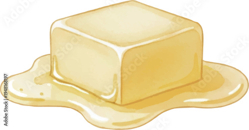 溶けていくバターの水彩風イラスト
