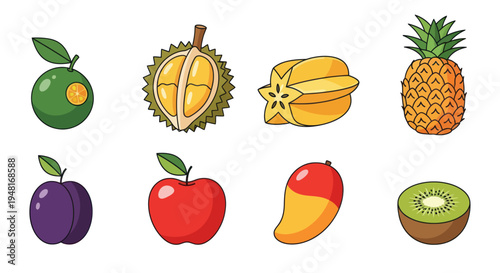 Colorful cartoon fruit variety illustration