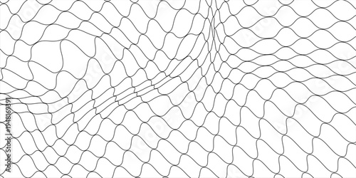 Fishing or soccer net. Repeated hexagon pattern. Black wired mesh texture isolated on white background. Metallic or fabric fence, cage or lattice structure. Vector graphic Illustration.