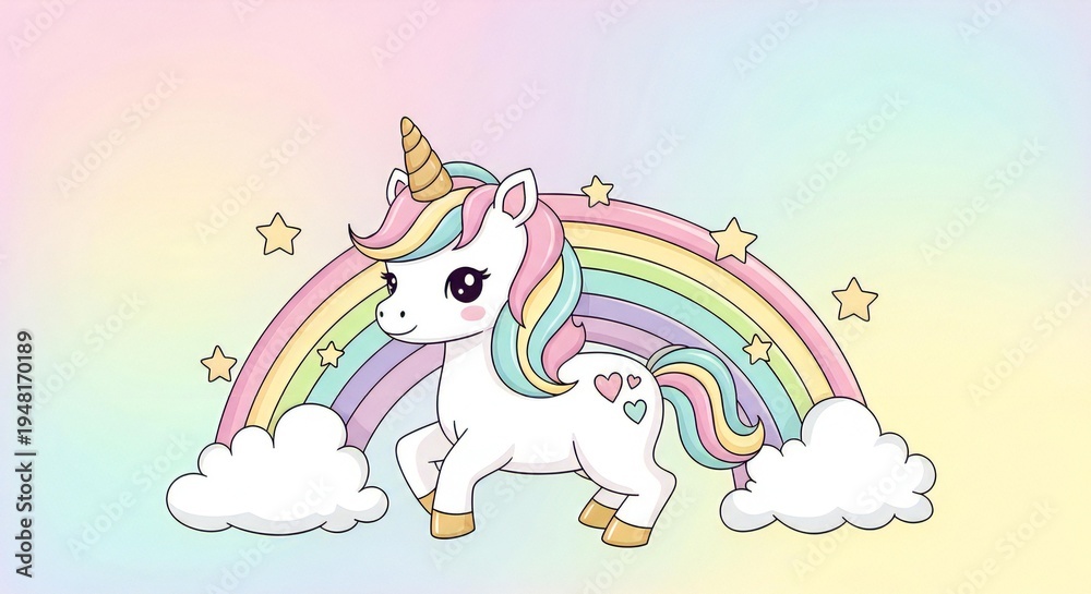 Fototapeta premium Title: Cute Rainbow Unicorn Cartoon Vector Illustration