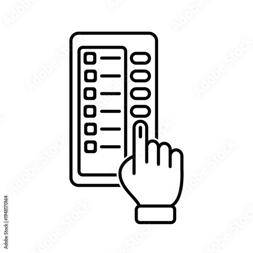 Electronic Voting Machine EVM Icon with Hand Pressing Button, Vector Illustration for Democracy and Election Day