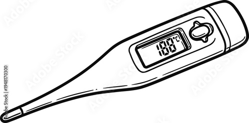Medical digital thermometer healthcare line art vector illustration