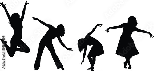 Dancing Women Silhouette Set with Dynamic Female Dance Poses Isolated Vector Illustration for Party, Music, Performance, Celebration, and Entertainment Design