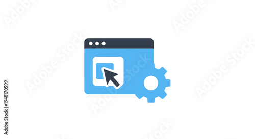 Blue gear icon cursor settings symbol.