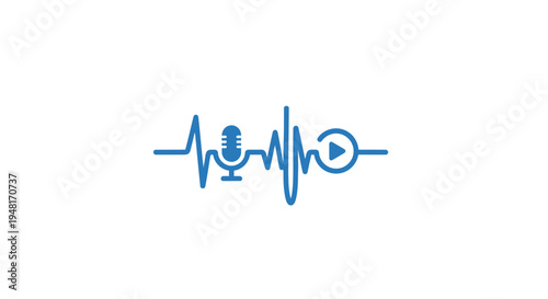 Blue microphone play button icon.