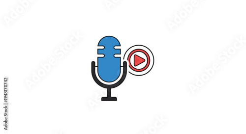 Blue Microphone with Play Button Icon.