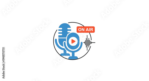 Blue microphone with play button.