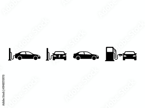 Electric vehicle charging and gasoline car refueling icons