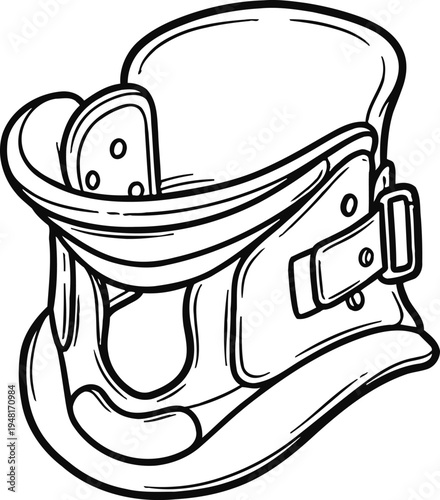 Medical cervical collar neck brace healthcare line art vector illustration
