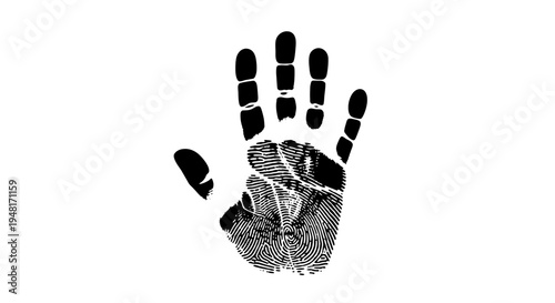 Black Handprint on White Background Closeup.