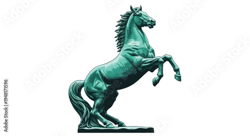 A majestic bronze horse rearing upwards on a textured base