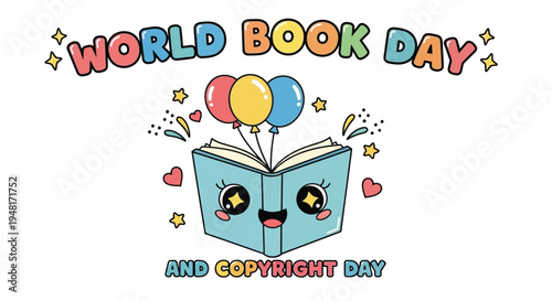 Celebration of world book and copyright day with cute illustrations