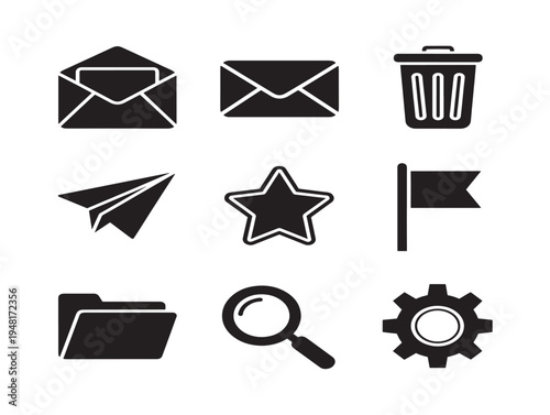 Modern email dashboard icons with elegant inbox and message silhouette designs
