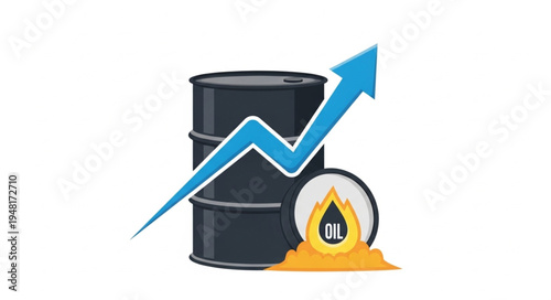 Rising Oil Prices - Barrel with Upward Arrow and Oil Drop.