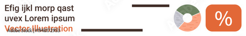 Business analysis, data reporting, statistics, workflow, education, infographic design. A pie chart connected to a percentage icon. Business analysis and data reporting
