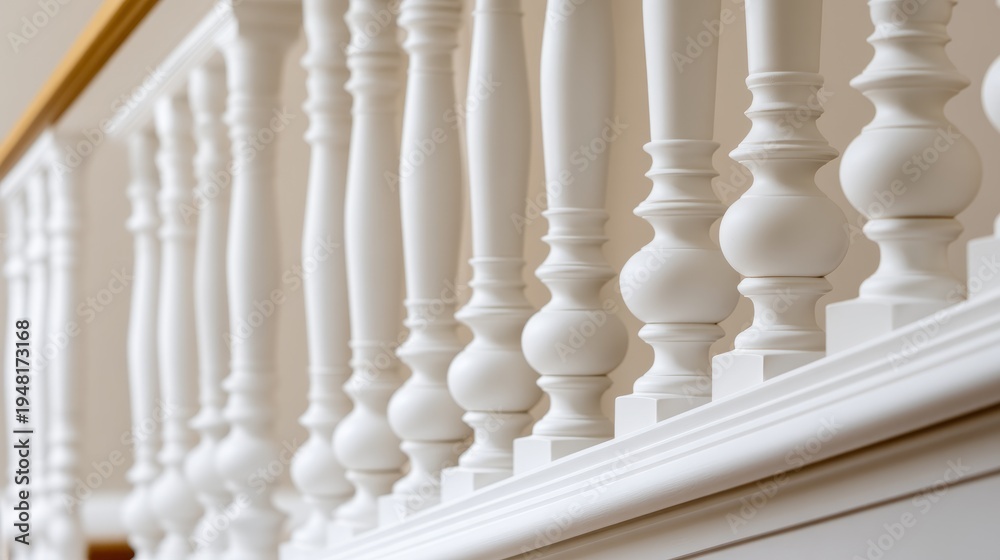 Fototapeta premium Diagonal Shot of White Stair Bannister and Elegant Interior Design Elements