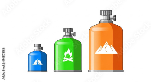 Colorful Camping Gas Canisters - Portable Fuel for Outdoor Cooking and Heating.