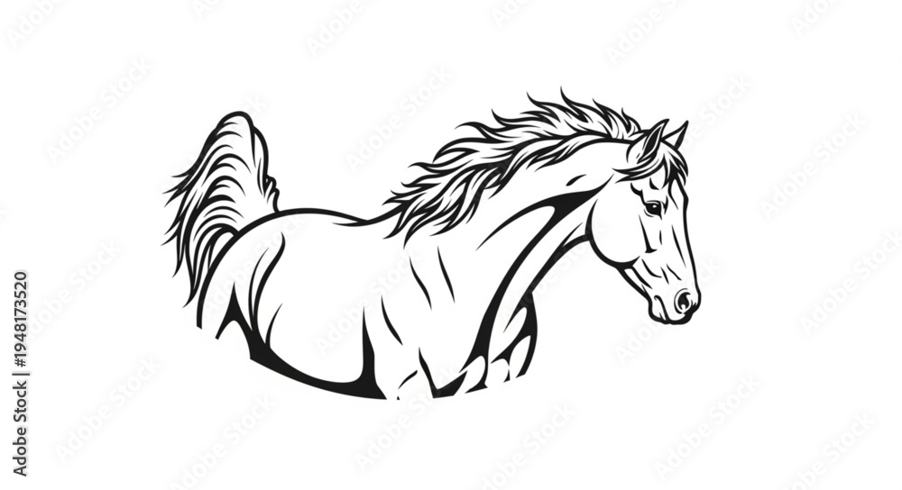 Fototapeta premium Elegant Horse Illustration - A Detailed Black and White Depiction.
