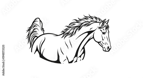 Elegant Horse Illustration - A Detailed Black and White Depiction.