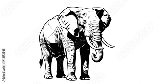 Majestic African Elephant Standing Tall with Prominent Tusks.