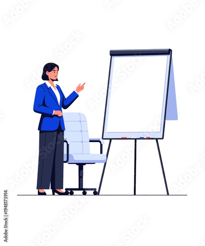 businesswoman presenting on flip chart vector illustration flat design