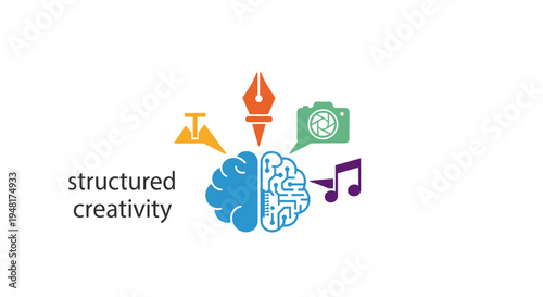 Brain with creative symbols around it.