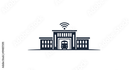 Building with WiFi signal icon.